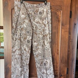 Talbots Floral Wide Leg Pants - Brown and White